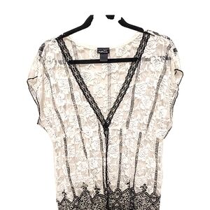 Rue 21 Jr. Size Medium Sheer Black & White Lace Feminine Baby Doll Y2K Goth Top